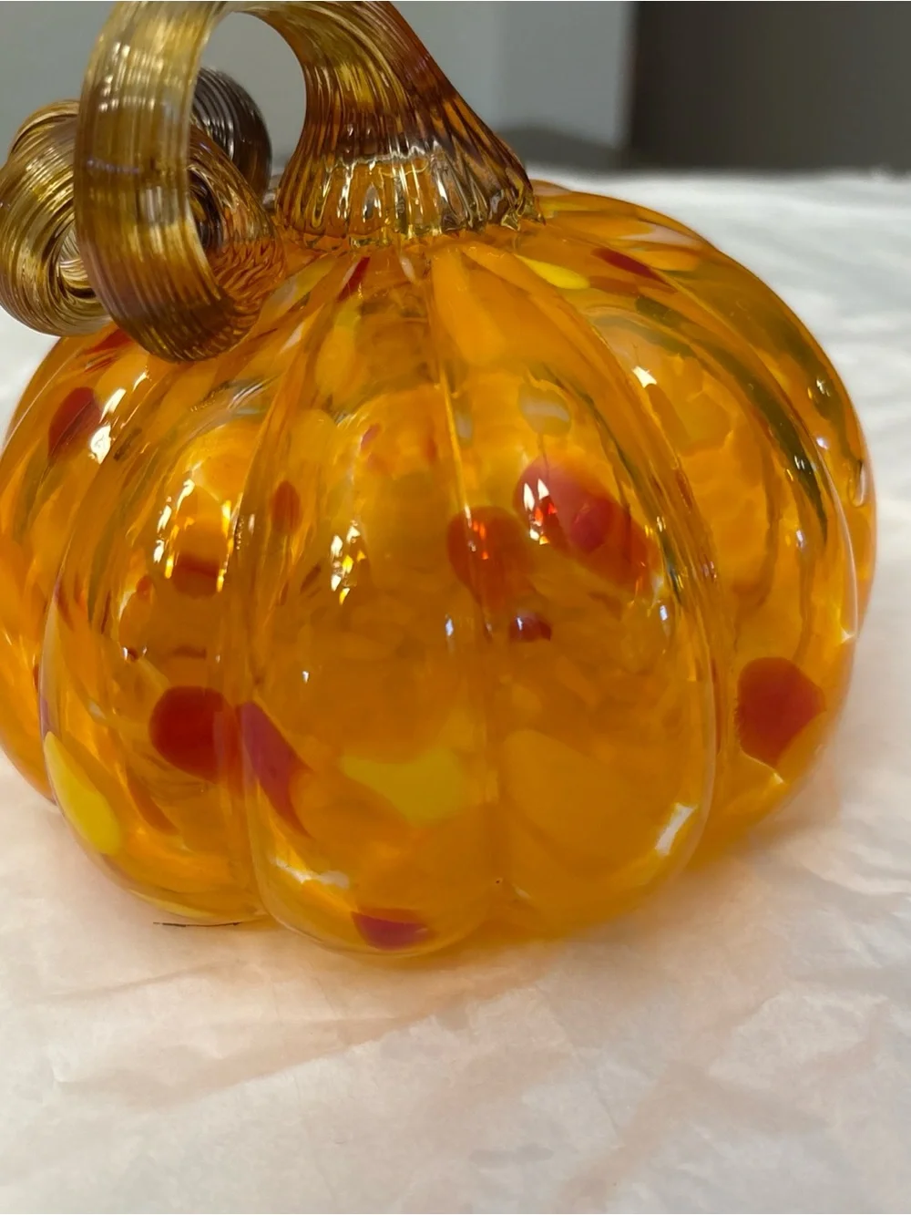 Hand-Blown Art Glass Small Pumpkin Orange Mini 5”